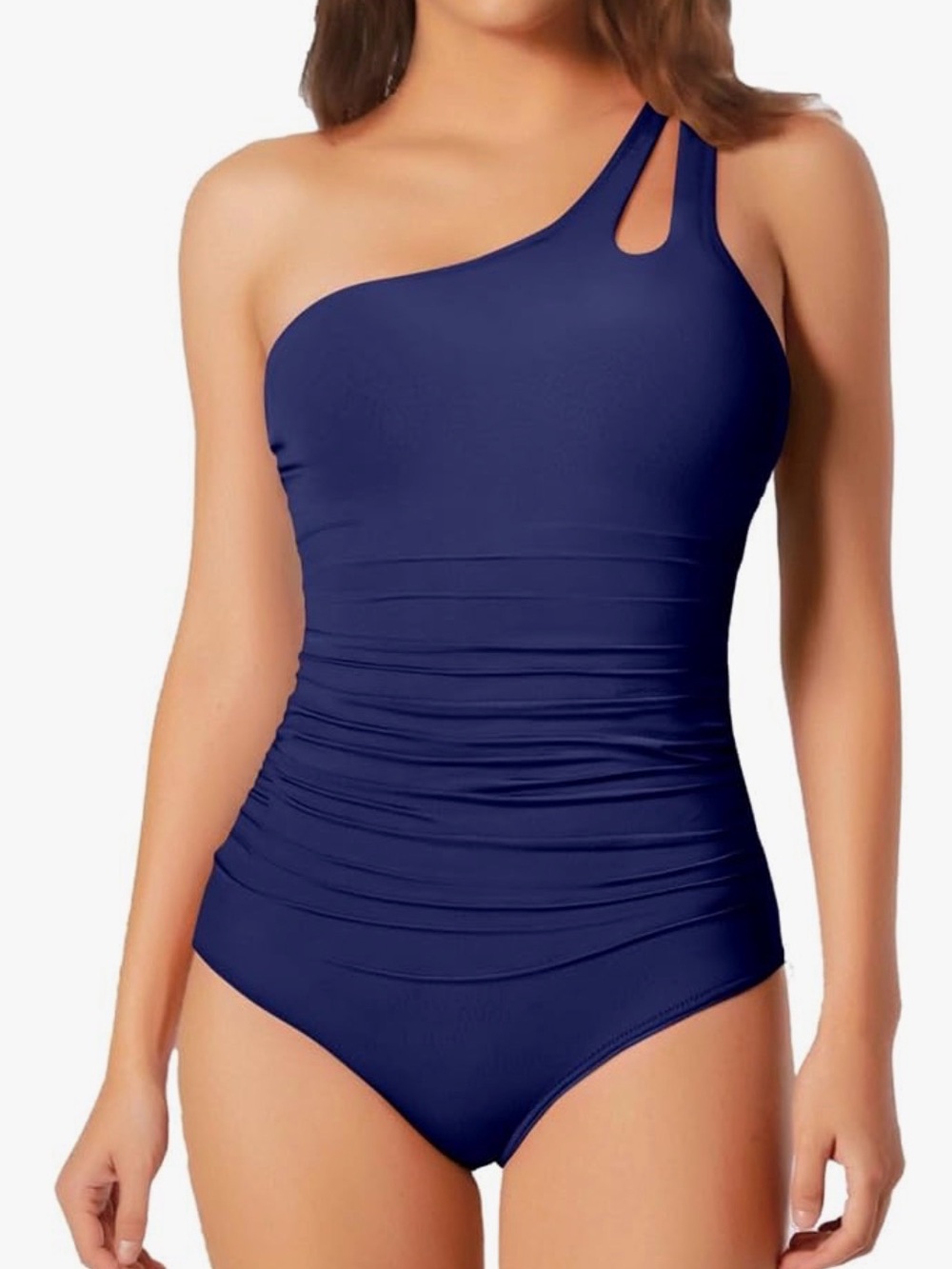 Holipick One-Shoulder Ruched Navy Women’s Swimsuit <<<<355>>>>